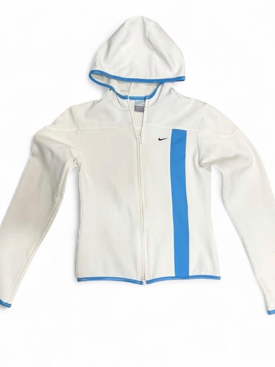 Nike Tops - Nike White womens Zip Hoodie with Light Blue Stripe